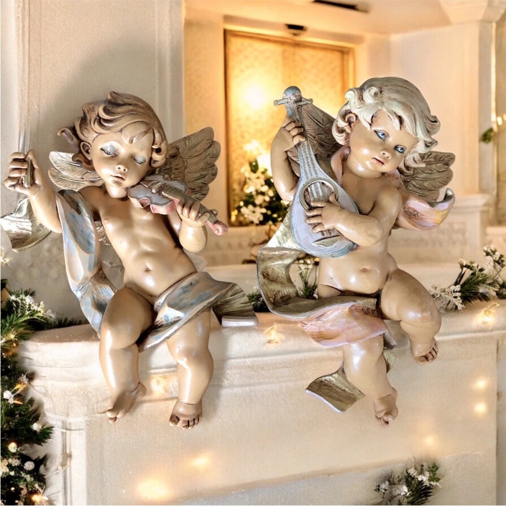 Simonetti Fontanini Hanging Musical Angels Hand Painted 3D Italianate Cherubs 8”